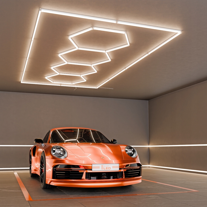 Plafonieră LED HEXAGON, 384 W, 85-265 V, 4000 K, 484 x 243 cm, CRI 90, IP54, albă