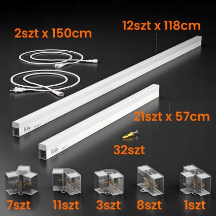Plafonieră LED HEXAGON, 384 W, 85-265 V, 4000 K, 484 x 243 cm, CRI 90, IP54, albă