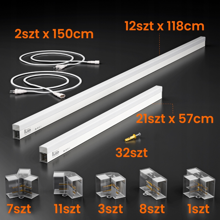 Plafonieră LED HEXAGON, 384 W, 85-265 V, 4000 K, 484 x 243 cm, CRI 90, IP54, albă