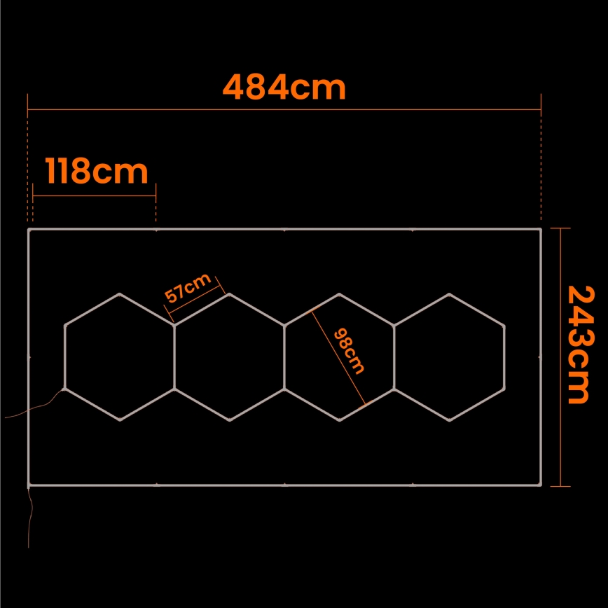 Plafonieră LED HEXAGON, 384 W, 85-265 V, 4000 K, 484 x 243 cm, CRI 90, IP54, albă