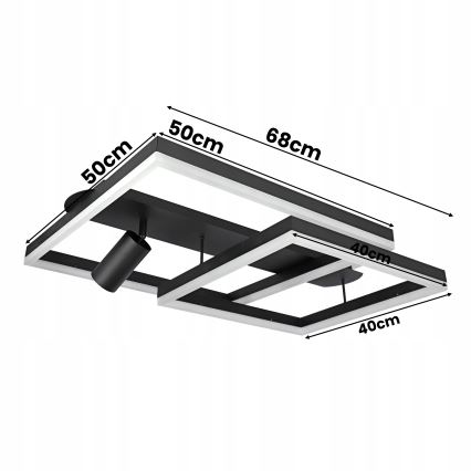 Plafonieră LED 38W/230V + 1x GU10/30W, neagră