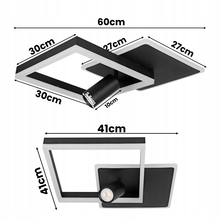 Plafonieră LED/38W/230V + 1xGU10/30W neagră