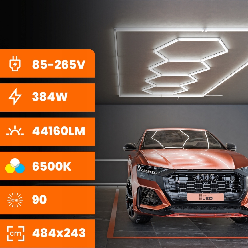 Plafonieră LED HEXAGON, 426W, 85-265V, 6500K, 484x243 cm, CRI 90, IP44, albă