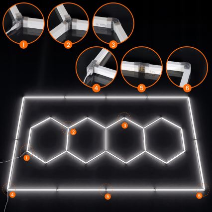 Plafonieră LED HEXAGON, 426W, 85-265V, 6500K, 484x243 cm, CRI 90, IP44, albă