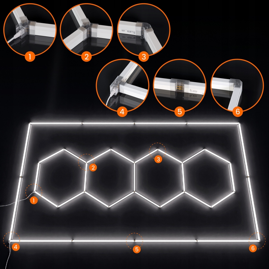 Plafonieră LED HEXAGON, 426W, 85-265V, 6500K, 484x243 cm, CRI 90, IP44, albă