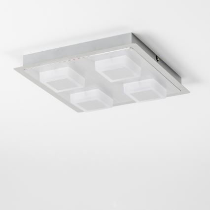 Plafonieră LED 4x5W, 230V, 3000K, 28x28 cm, crom mat