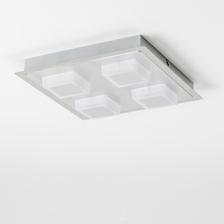 Plafonieră LED 4x5W, 230V, 3000K, 28x28 cm, crom mat