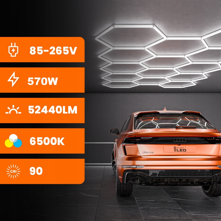 Plafonieră LED HEXAGON LED/570W/85-265V 6500K 522x298 cm CRI 90 IP54 albă