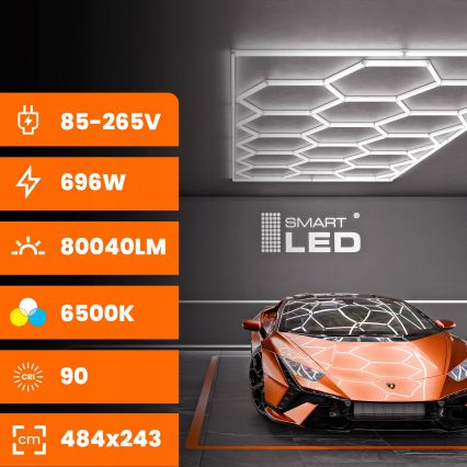 LED Plafonieră HEXAGON LED/696W/85-265V 6500K 484x243 cm CRI 90 IP44 alb
