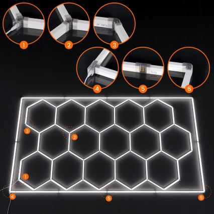 LED Plafonieră HEXAGON LED/696W/85-265V 6500K 484x243 cm CRI 90 IP44 alb