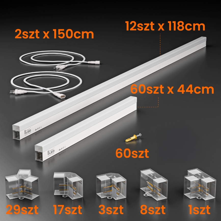 LED Plafonieră HEXAGON LED/696W/85-265V 6500K 484x243 cm CRI 90 IP44 alb