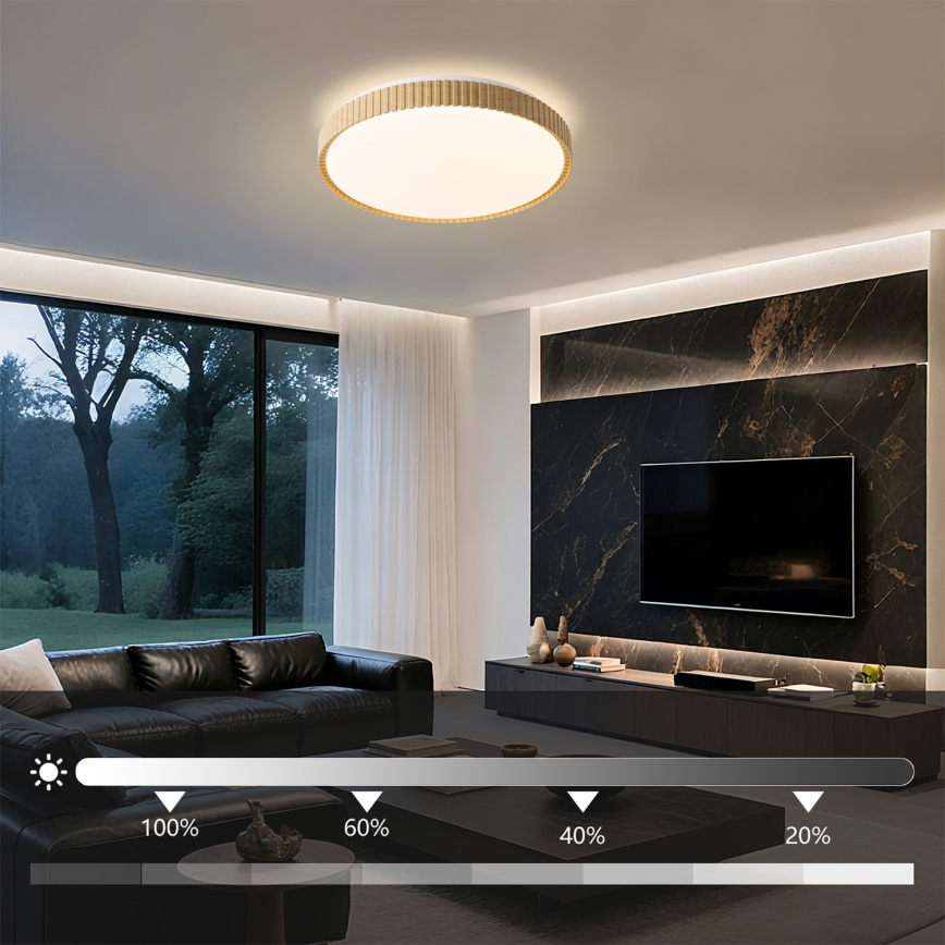 Brilagi - Plafonieră LED dimabilă CORVO LED/72W/230V 3000-6000K decor lemn Ø 50 cm + telecomandă
