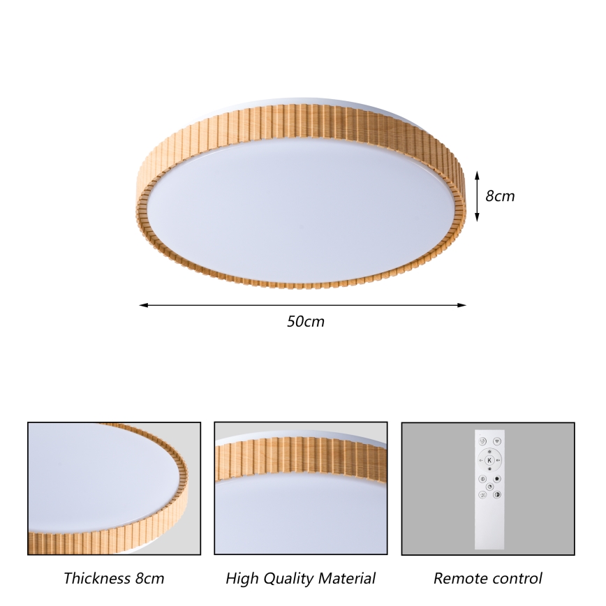 Brilagi - Plafonieră LED dimabilă CORVO LED/72W/230V 3000-6000K decor lemn Ø 50 cm + telecomandă