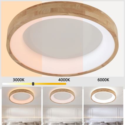 Brilagi - Plafonieră LED FALCON WOOD, 40 W, 230 V, 3000/4000/6000 K, Ø 60 cm, finisaj lemn