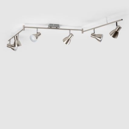 Plafonieră LED cu 6 spoturi, socluri E14, 6x5W, 230V, crom mat