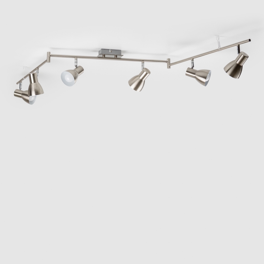 Plafonieră LED cu 6 spoturi, socluri E14, 6x5W, 230V, crom mat