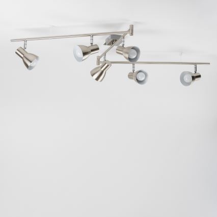 Plafonieră LED cu 6 spoturi, socluri E14, 6x5W, 230V, crom mat