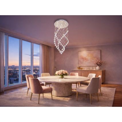 Plafonieră cu cristale LED NAURU LED/24W/230V diam. 40 cm crom lucios + telecomandă