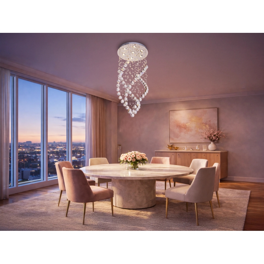 Plafonieră cu cristale LED NAURU LED/24W/230V diam. 40 cm crom lucios + telecomandă