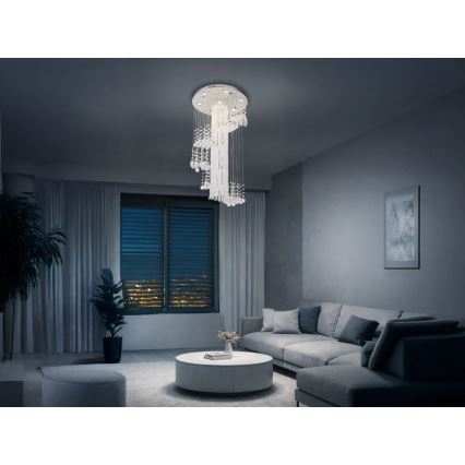 Plafonieră cu cristale LED NAURU LED/24W/230V, diametru 45 cm, crom lucios + telecomandă