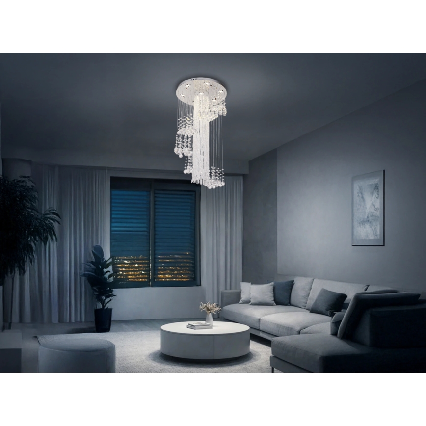 Plafonieră cu cristale LED NAURU LED/24W/230V, diametru 45 cm, crom lucios + telecomandă
