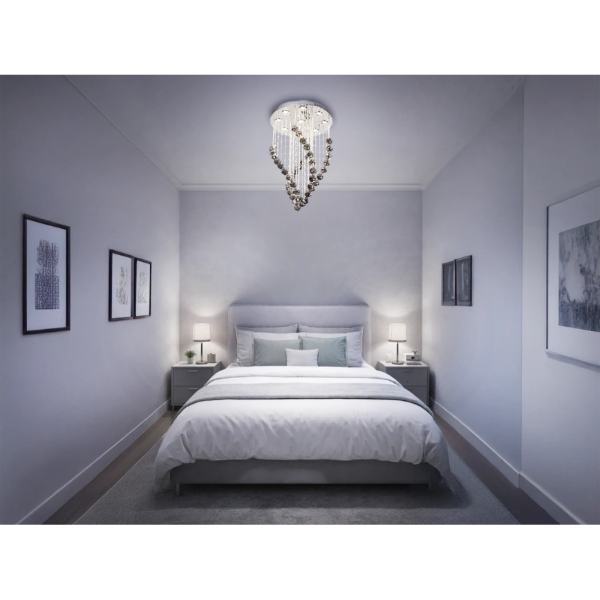 Plafonieră LED cu cristale NAURU LED/30W/230V, diam. 40 cm, crom lucios/negru + telecomandă