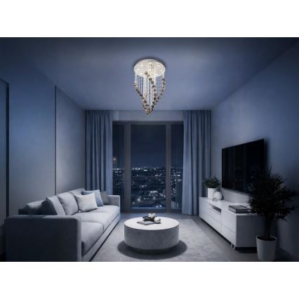 Plafonieră LED cu cristale NAURU LED/30W/230V, diam. 40 cm, crom lucios/negru + telecomandă
