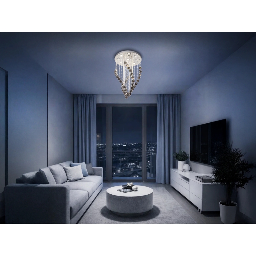 Plafonieră LED cu cristale NAURU LED/30W/230V, diam. 40 cm, crom lucios/negru + telecomandă