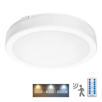 Plafonieră LED cu senzor pentru baie NAIROS LED/18W/230V IP65 d. 30 cm alb + telecomandă