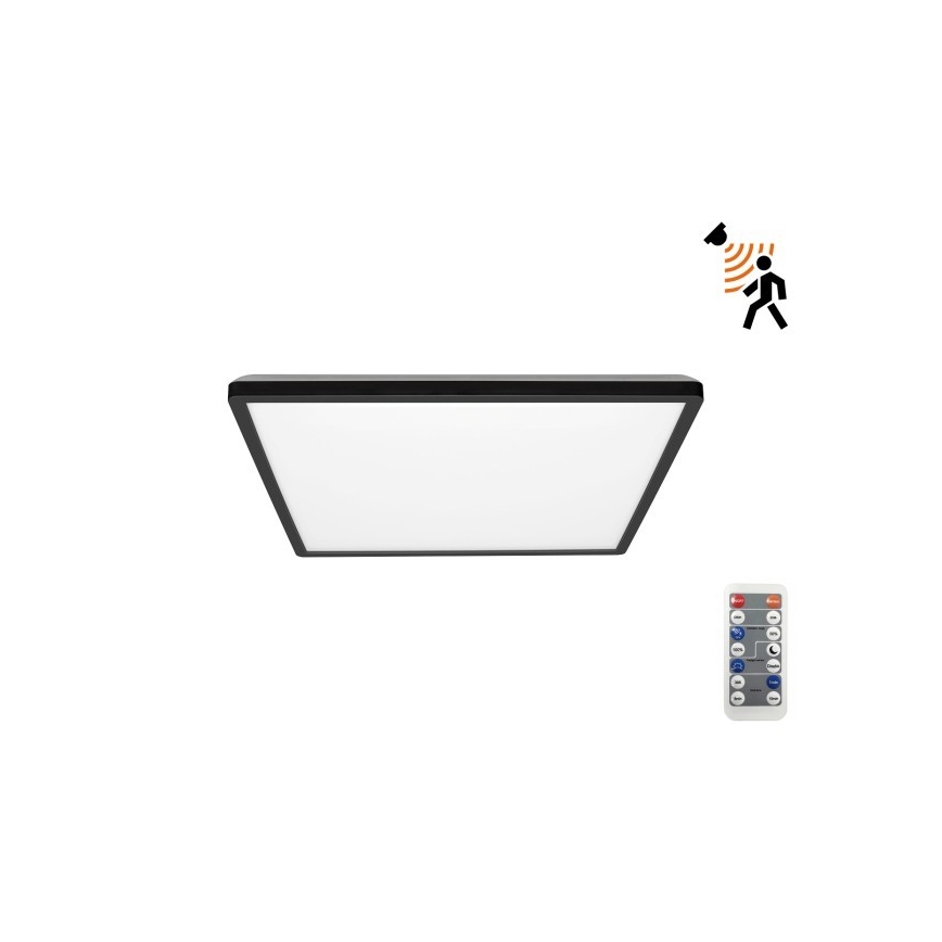 Plafonieră LED cu senzor de mișcare și crepuscular pentru baie NIVERA LED/12W/230V IP54 3000/4000/6000K 22,5x22,5 cm negru + telecomandă