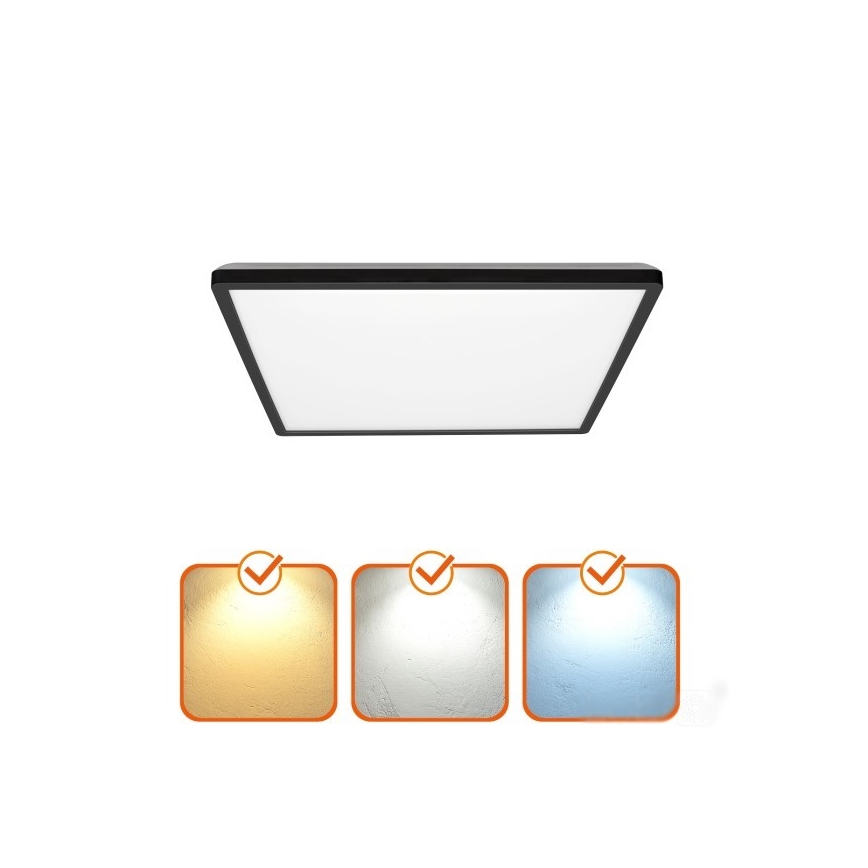 Plafonieră LED cu senzor de mișcare și crepuscular pentru baie NIVERA LED/12W/230V IP54 3000/4000/6000K 22,5x22,5 cm negru + telecomandă