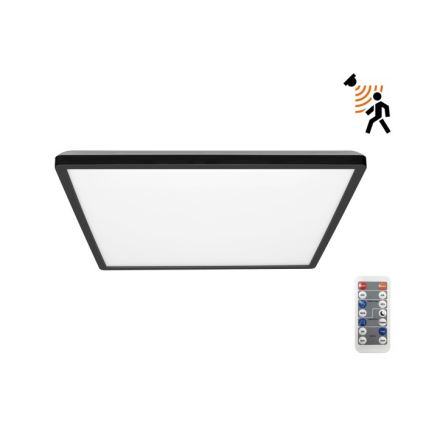 Plafonieră LED cu senzor de mișcare și crepuscular pentru baie NIVERA LED/18W/230V IP54 3000/4000/6000K 30x30 cm negru + telecomandă