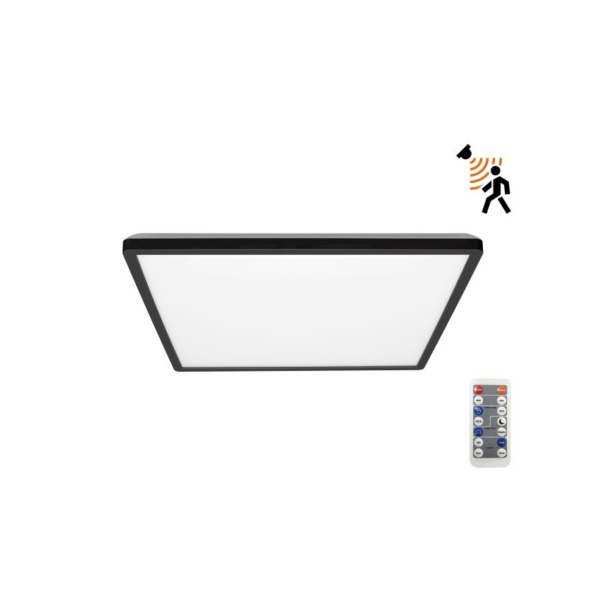Plafonieră LED cu senzor de mișcare și crepuscular pentru baie NIVERA LED/18W/230V IP54 3000/4000/6000K 30x30 cm negru + telecomandă