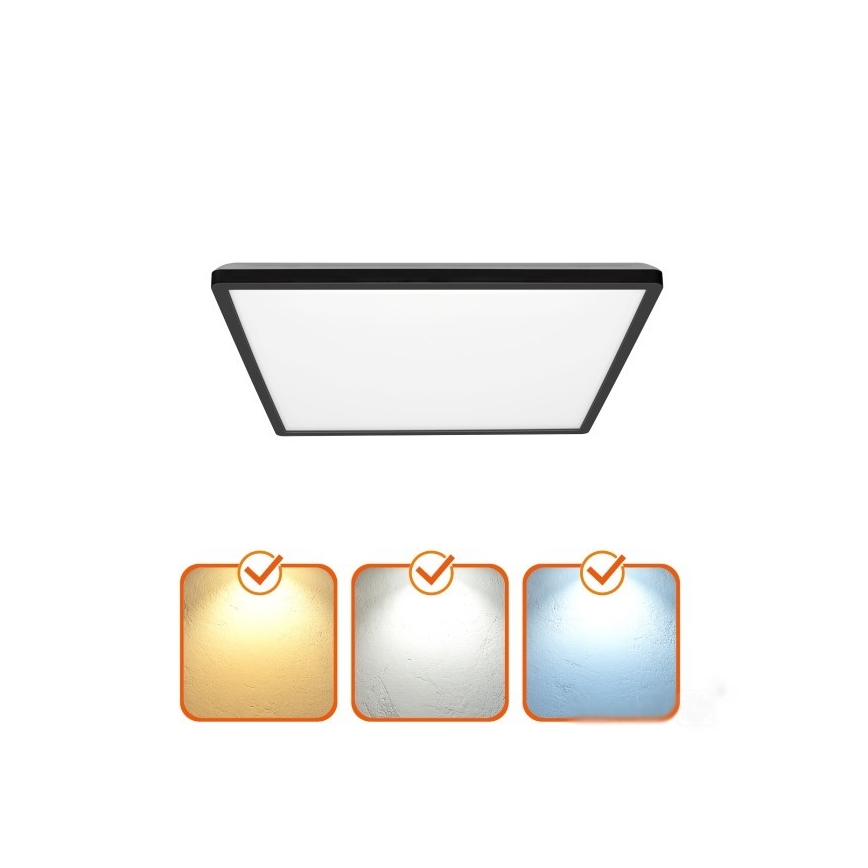 Plafonieră LED cu senzor de mișcare și crepuscular pentru baie NIVERA LED/18W/230V IP54 3000/4000/6000K 30x30 cm negru + telecomandă