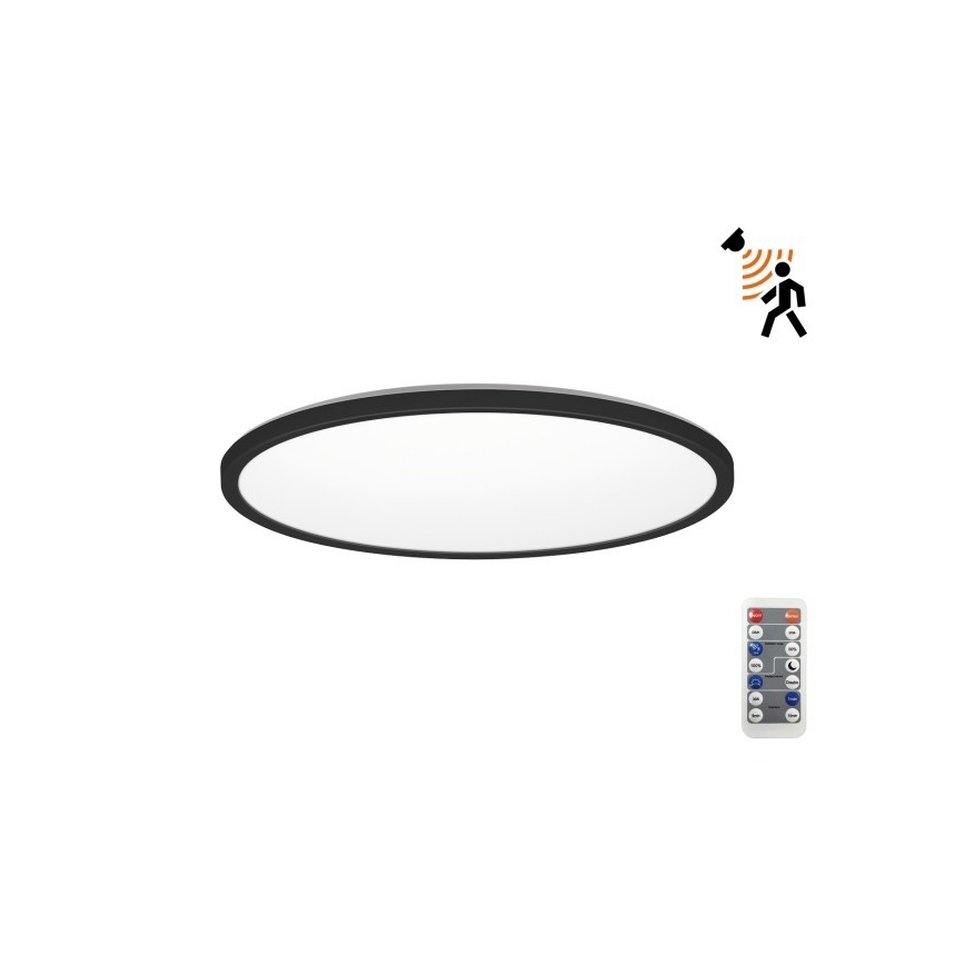 Plafonieră LED cu senzor de mișcare și crepuscular pentru baie NIVERA LED/18W/230V IP54 3000/4000/6000K d. 30 cm negru + telecomandă