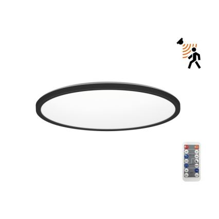 Plafonieră LED cu senzor de mișcare și crepuscular pentru baie NIVERA LED/24W/230V IP54 3000/4000/6000K d. 30 cm negru + telecomandă