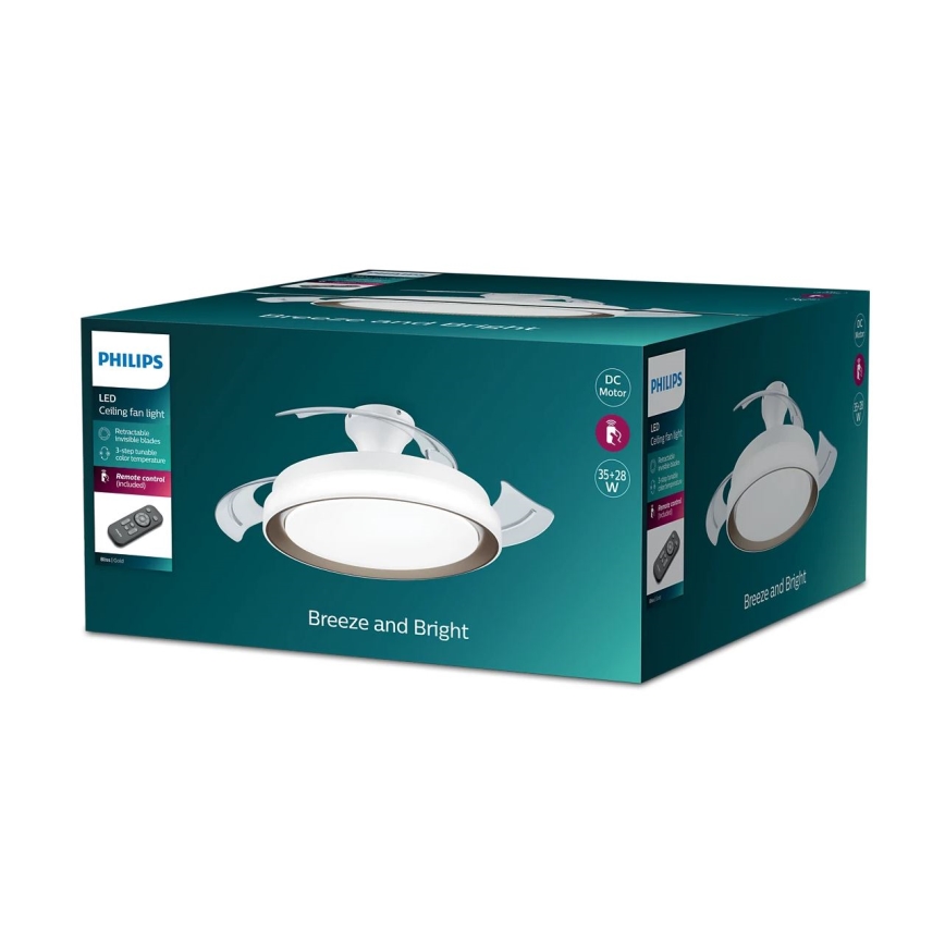 Philips - Plafonieră LED cu ventilator, 35W/230V, 5500/4000/2700K, auriu + telecomandă