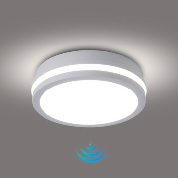 Plafonieră LED de exterior Brilagi BENE cu senzor, 18W/230V, Ø 21,5 cm, albă, IP54