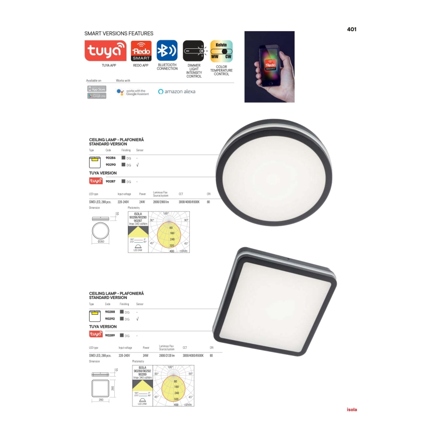 Plafonieră LED de exterior Redo 90288 ISOLA LED/24W/230V 3000/4000/6500K IP54