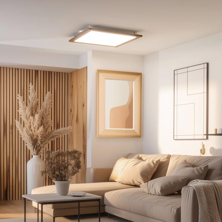 Plafonieră LED dimabilă Brilagi SLIMFRAME WOOD LED/58W/230V 64x64 cm 3000-6000K maro + telecomandă