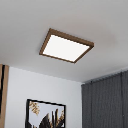 Plafonieră LED dimabilă pentru baie Brilagi WOODY FRAME LED/50W/230V stejar nuc 60x60 cm 3000-6000K IP44 + telecomandă