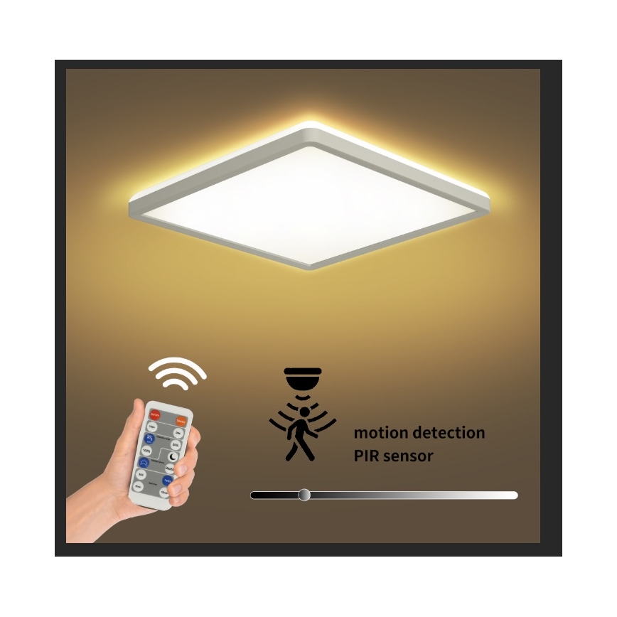 Plafonieră LED dimabilă cu senzor de mișcare și crepuscular Brilagi ULTRA SLIM LED/18W/230V 30x30 cm + telecomandă