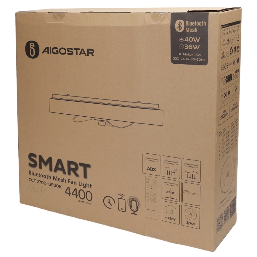 Plafonieră LED dimabilă cu ventilator Aigostar MESH LED/40W/230V 2700-6500K negru + telecomandă