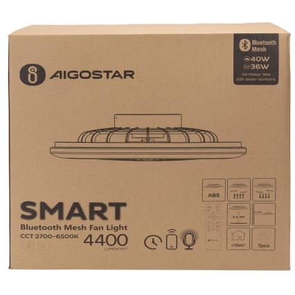 Plafonieră LED dimabilă cu ventilator Aigostar MESH LED/40W/230V 2700-6500K alb + telecomandă