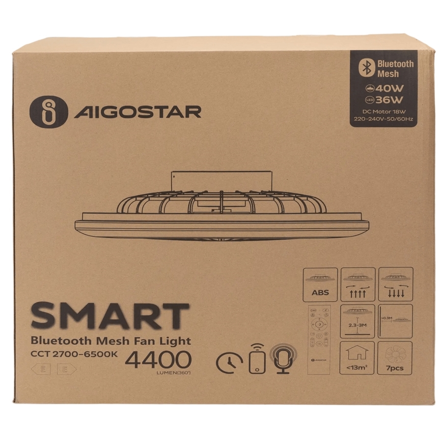 Plafonieră LED dimabilă cu ventilator Aigostar MESH LED/40W/230V 2700-6500K alb + telecomandă