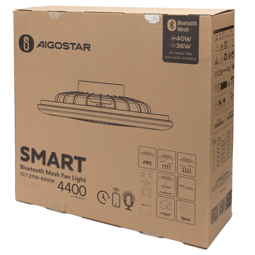 Plafonieră LED dimabilă cu ventilator Aigostar MESH LED/40W/230V 2700-6500K alb + telecomandă