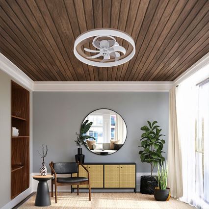 Plafonieră LED dimabilă cu ventilator 40W/230V 3000-6500K ø 50 cm maro/alb + telecomandă