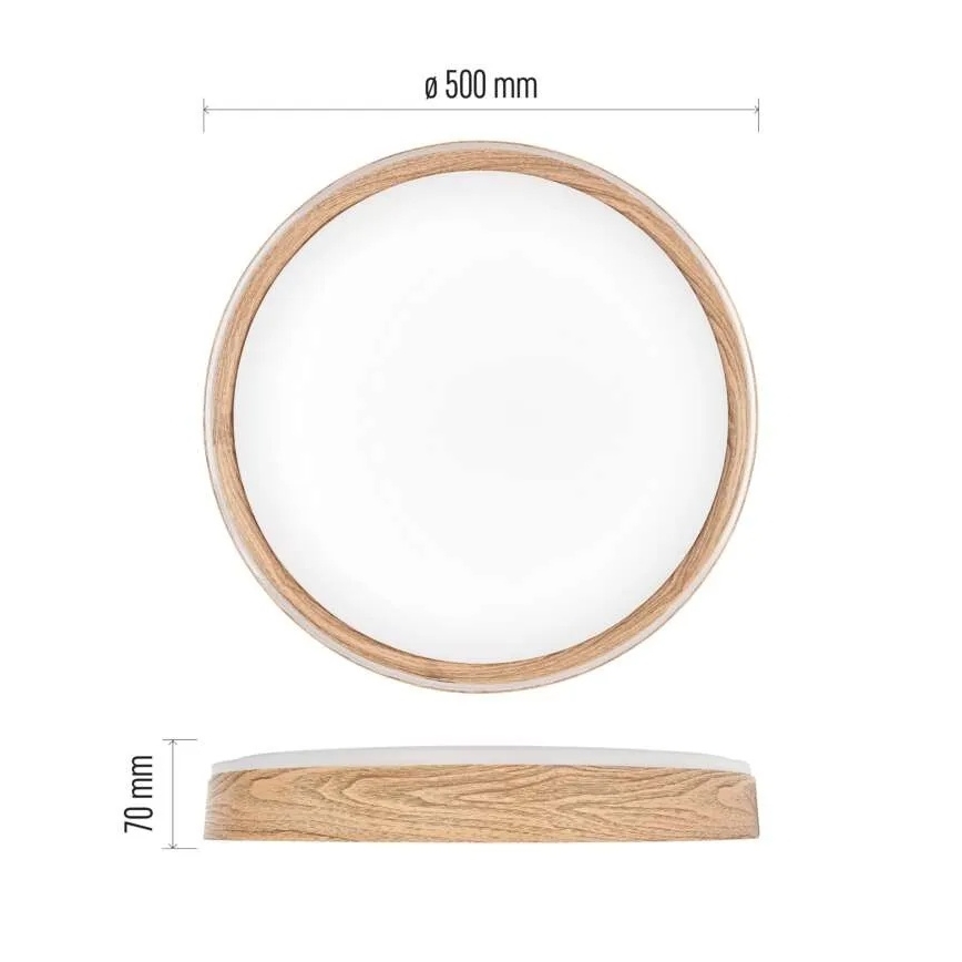 Lampă de tavan LED dimabilă ILVI LED/45W/230V 2700-6500K diam. 50 cm decor lemn + telecomandă