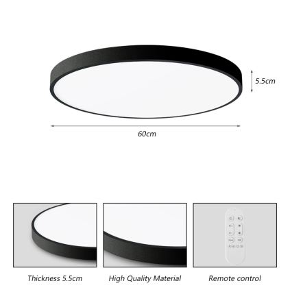 Plafonieră LED dimabilă Immax NEO 07250L NEO LITE SEMPLICI LED/60W/230V Wi-Fi Tuya negru + telecomandă