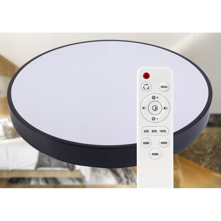 Plafonieră LED dimabilă LED/60W/230V 3000-6500K d. 60 cm negru + telecomandă